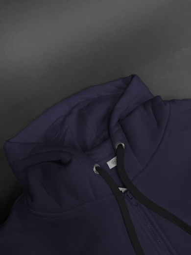 Толстовка с капюшоном (на молнии) 2х-нитка темно-синяя