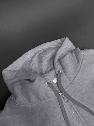 Толстовка с капюшоном (на молнии) 2х-нитка серая меланж