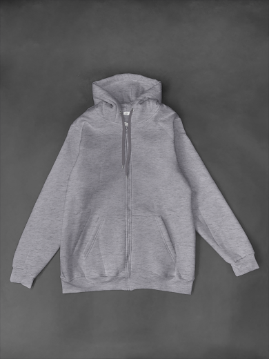 Толстовка с капюшоном (на молнии) 2х-нитка серая меланж